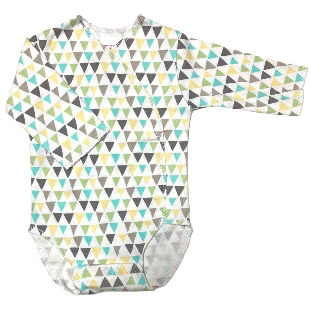 【未熟児】【低出生体重児】【早産児】【NICU】用 ベビー服： 長袖ロンパース トライアングル