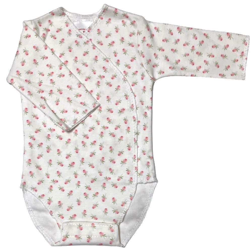 【未熟児】【低出生体重児】【早産児】【NICU】用 ベビー服： 長袖ロンパース ローズ