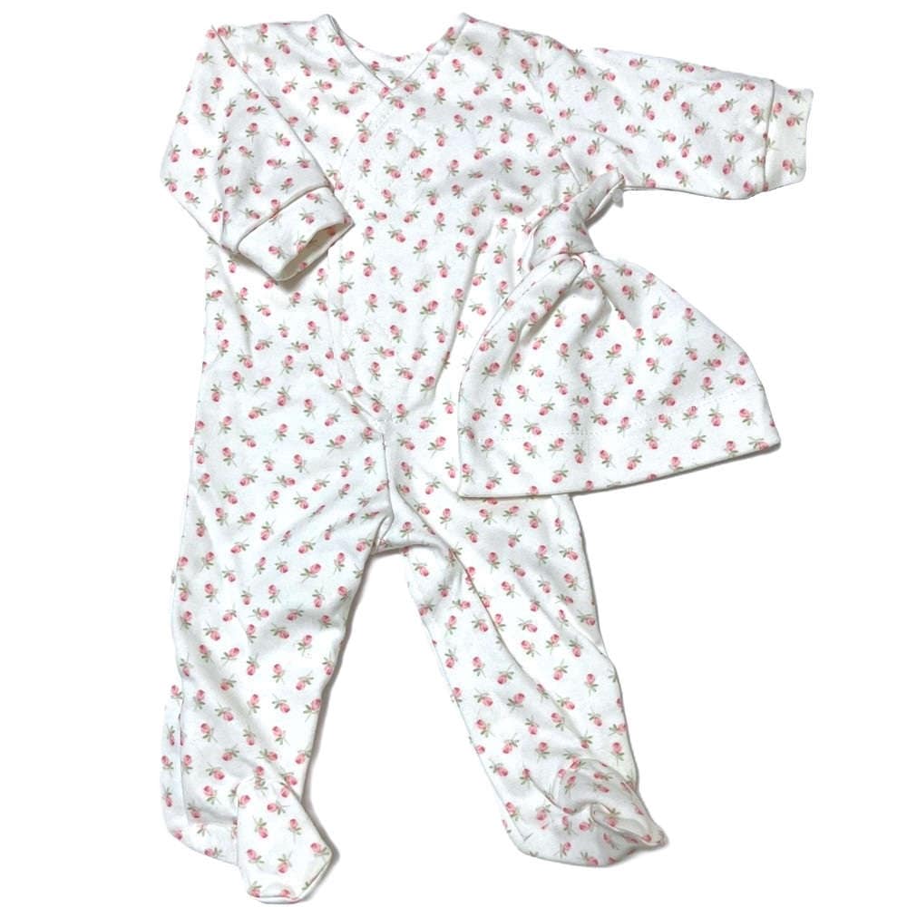 【未熟児】【低出生体重児】【早産児】【NICU】用 ベビー服： 長袖カバーオール 帽子付き ローズ【1800-2700g】