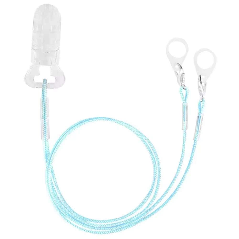 【両耳用】 補聴器落下防止クリップ付き ストラップ ：スカイ