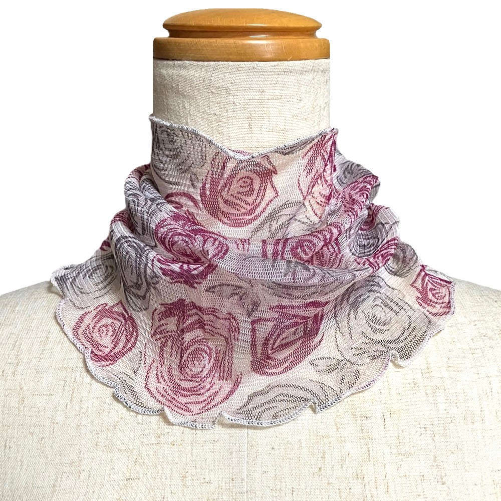 【気管切開】【喉頭摘出】【永久気管孔】　シルクネックカバー かぶるタイプ：ローズ