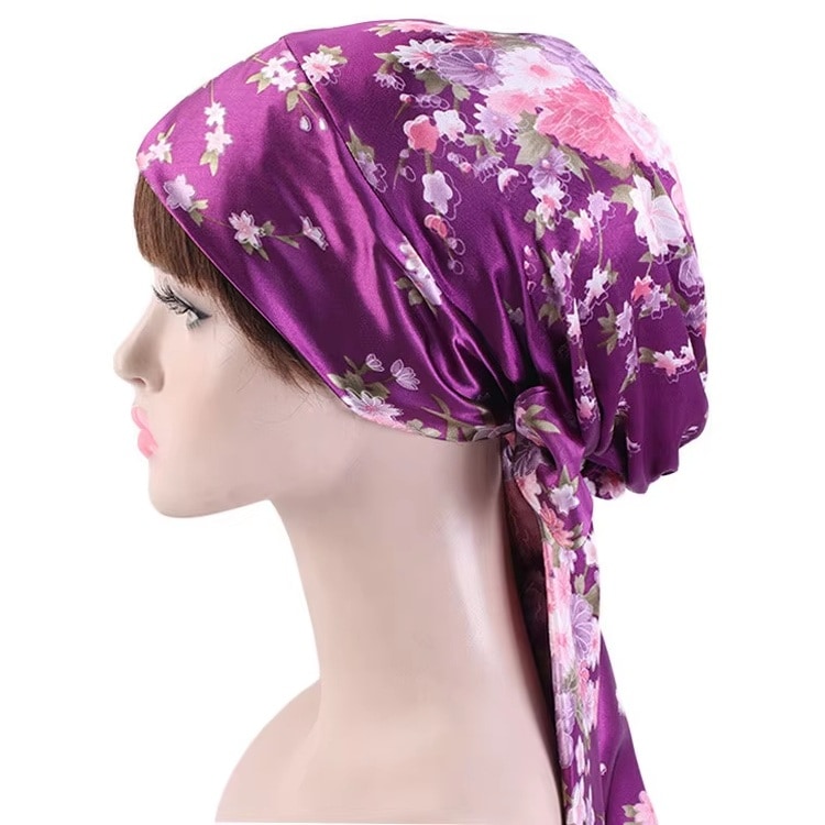 【抗がん剤治療】【医療用帽子】【ケア帽子】 スカーフタイプ：サテンバイオレット