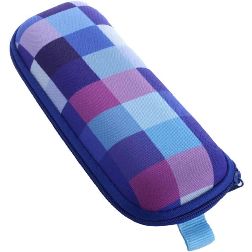 【メガネケース】 ウレタンセミハードケース ：チェックブルー