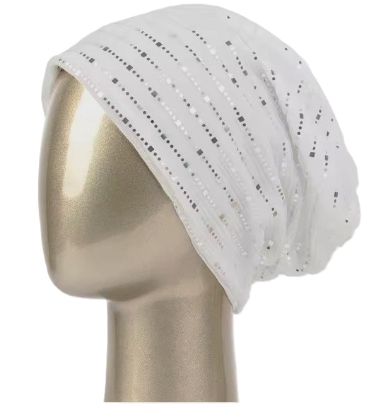 【抗がん剤治療】【医療用帽子】【ケア帽子】 メタリックシークインキャップ：ホワイト