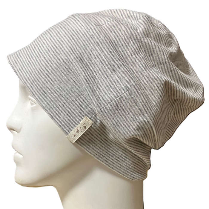 【抗がん剤治療】【医療用帽子】【ケア帽子】アイコニックボーダーシャロット：グレー