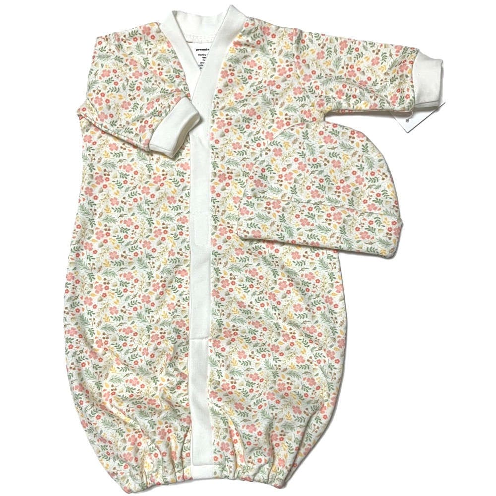 【未熟児】【低出生体重児】【早産児】【NICU】用 ベビー服：長袖ガウン ミミ 帽子付き