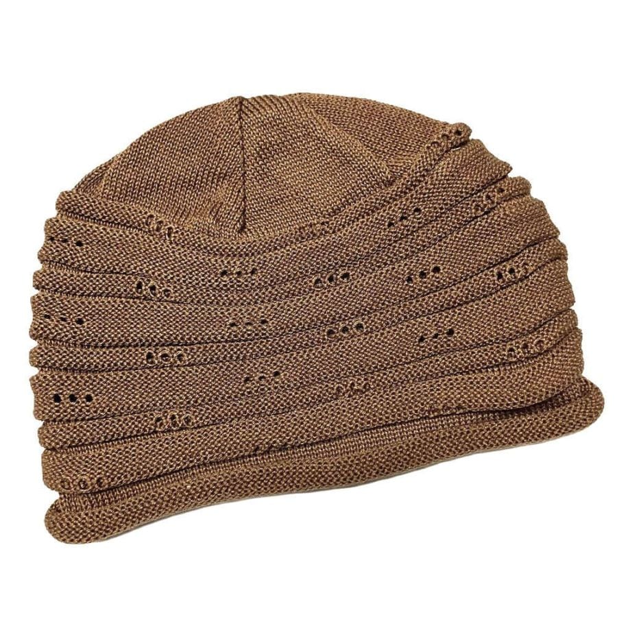 【抗がん剤治療】【医療用帽子】【ケア帽子】 宇野千代 編み地柄フード：ブラウン