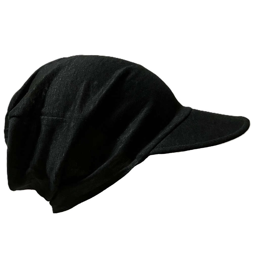 【外出用】【医療用帽子】【ケア帽子】ベルギーリネン夏キャスケット：ブラック