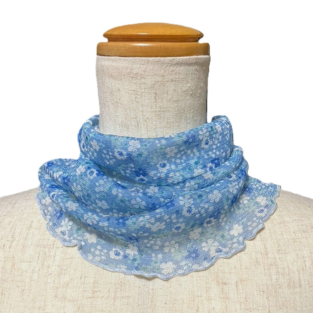 【気管切開】【喉頭摘出】【永久気管孔】　シルクネックカバー かぶるタイプ：ミニブルー