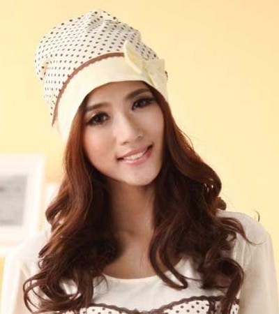 【抗がん剤治療】【医療用帽子】【ケア帽子】 コットンキャップ：ポカドットイエロー