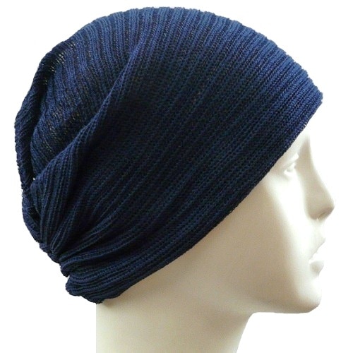 【抗がん剤治療】【医療用帽子】【ケア帽子】 大杉ニットルームキャップ：２型 ブルー