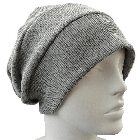 【抗がん剤治療】【医療用帽子】【ケア帽子】 ワッフル段々ワッチ：杢グレー