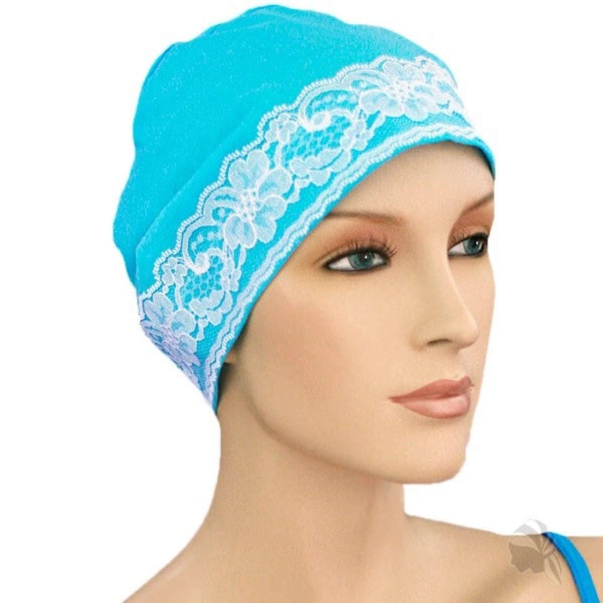 【抗がん剤治療】【医療用帽子】【ケア帽子】 レースキャップ：アクアレース