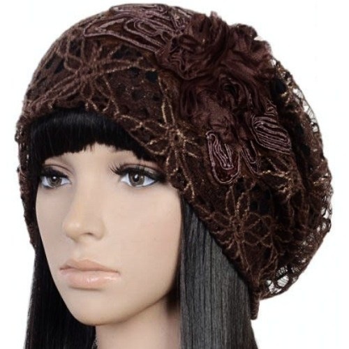 【抗がん剤治療】【医療用帽子】【ケア帽子】 ルースキャップ：レースブラウン
