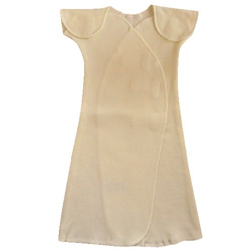 【未熟児】【低出生体重児】【早産児】【NICU】用 ベビー服：半袖ドレスオール クリーム （肩開き）