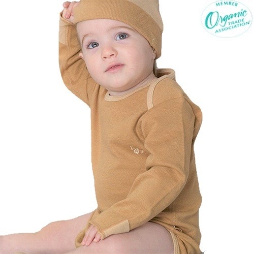 【アトピー】【引っ掻き】【ベビー】100％オーガニックコットン：手袋付き長袖ロンパス チェスナット （0-3か月）