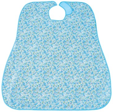 【介護エプロン】 お食事用ディナーエプロン：小花ブルー