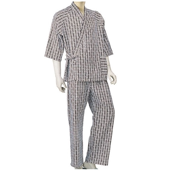 【ねまき】【パジャマ】【入院】　紳士パジャマ型ねまき （おつくろ着）：コン幾何柄