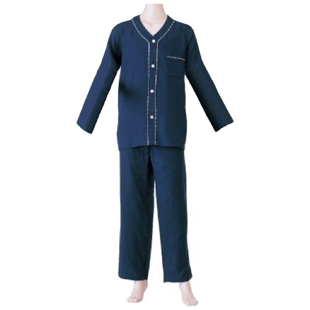 【ねまき】【パジャマ】【入院】 紳士楽らくガーゼパジャマ 上下セット（長袖）：ネイビー