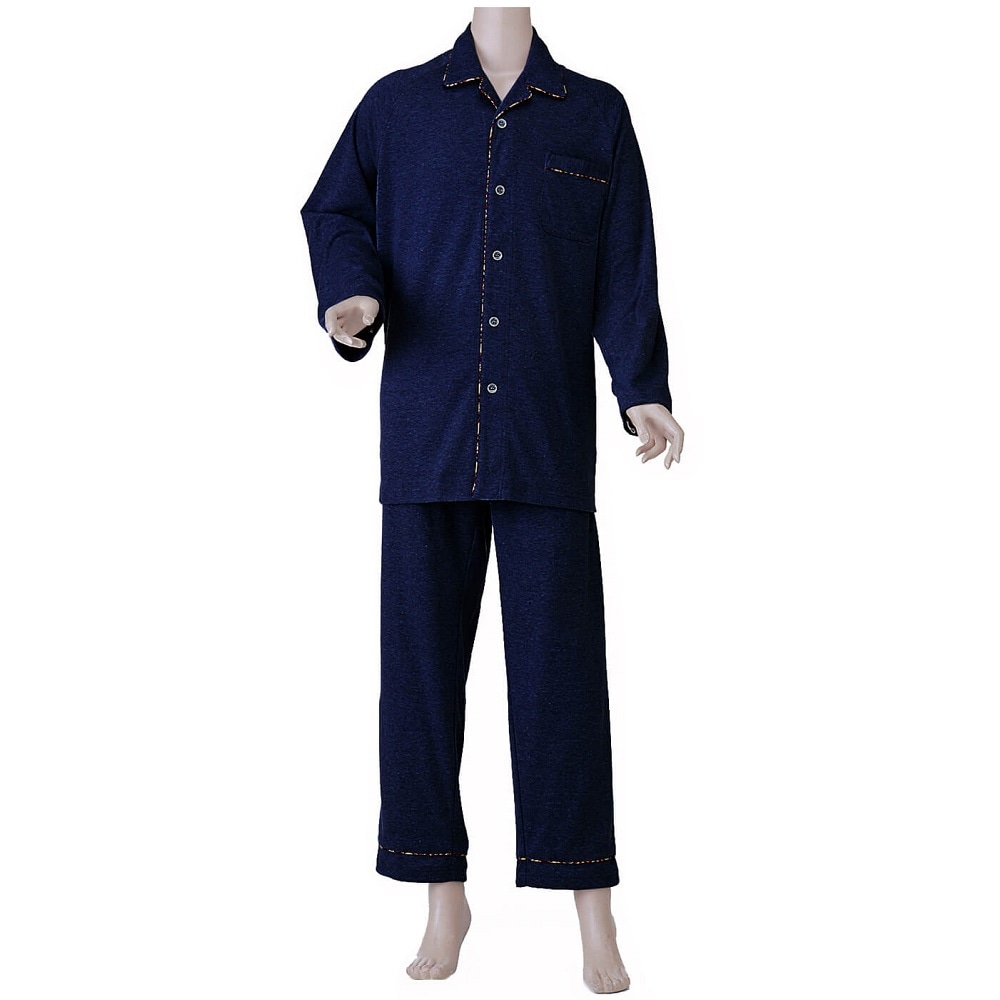 【ねまき】【パジャマ】【入院】紳士楽らくパジャマ 上下セット：ネイビー