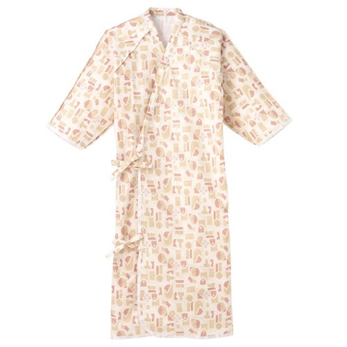 【ねまき】【入院】【介護】【男女兼用】 ケアねまき:ガーゼタイプ エンジ