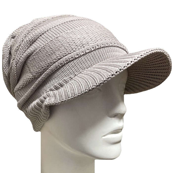 【医療用帽子】【キッズ】 つば付きニット帽：シルバーグレー