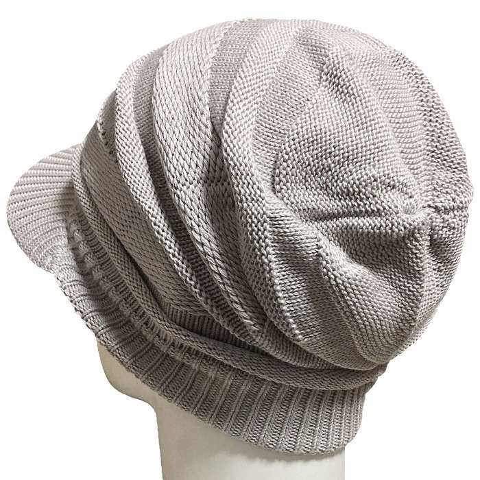 【医療用帽子】【キッズ】 つば付きニット帽：シルバーグレー