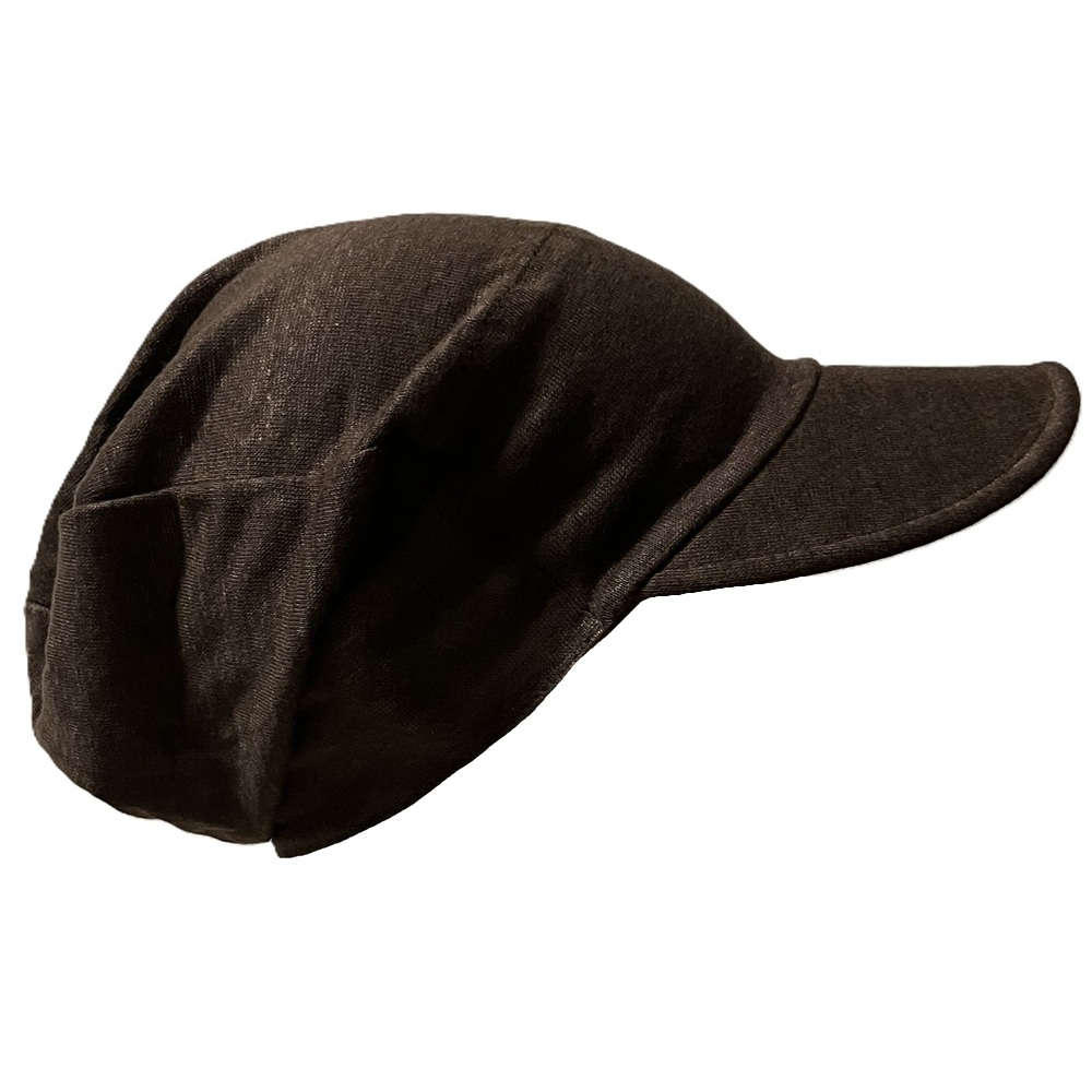 【外出用】【医療用帽子】【ケア帽子】ベルギーリネン夏キャスケット：ブラウン