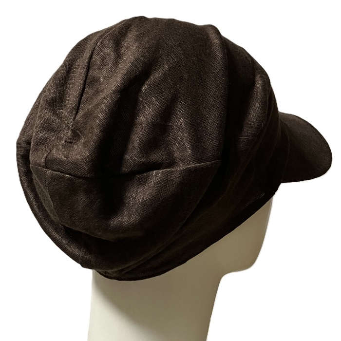 【外出用】【医療用帽子】【ケア帽子】ベルギーリネン夏キャスケット：ブラウン