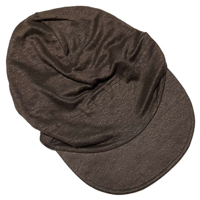 【外出用】【医療用帽子】【ケア帽子】ベルギーリネン夏キャスケット：ブラウン