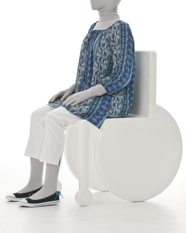 【車いす】【7分袖】 スクープネックトップス:トルコブルー