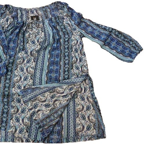 【車いす】【7分袖】 スクープネックトップス:トルコブルー