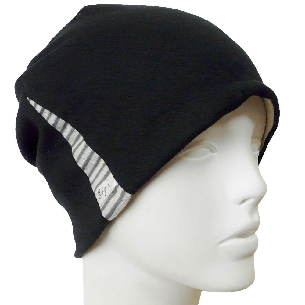 【抗がん剤治療】【医療用帽子】【ケア帽子】 エココンビシャロット：黒Xボーダー