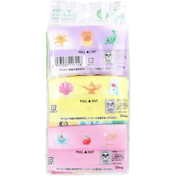 【ポケットティッシュ】ディズニープリンセス 水に流せるプリントティシュ 16枚(8組)×6個入