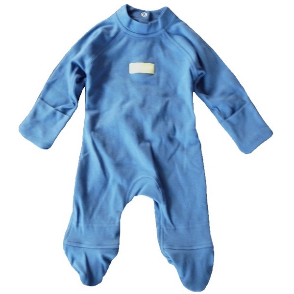 【アトピー】【水疱瘡】【皮膚炎】 100%ナチュラルコットン:おやすみスーツ手袋付き ネイビー (0-3か月)