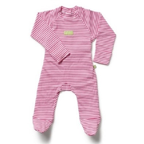 【アトピー】【水疱瘡】【皮膚炎】 100％ナチュラルコットン：おやすみスーツ手袋付き ピンクストライプ （0-3か月）