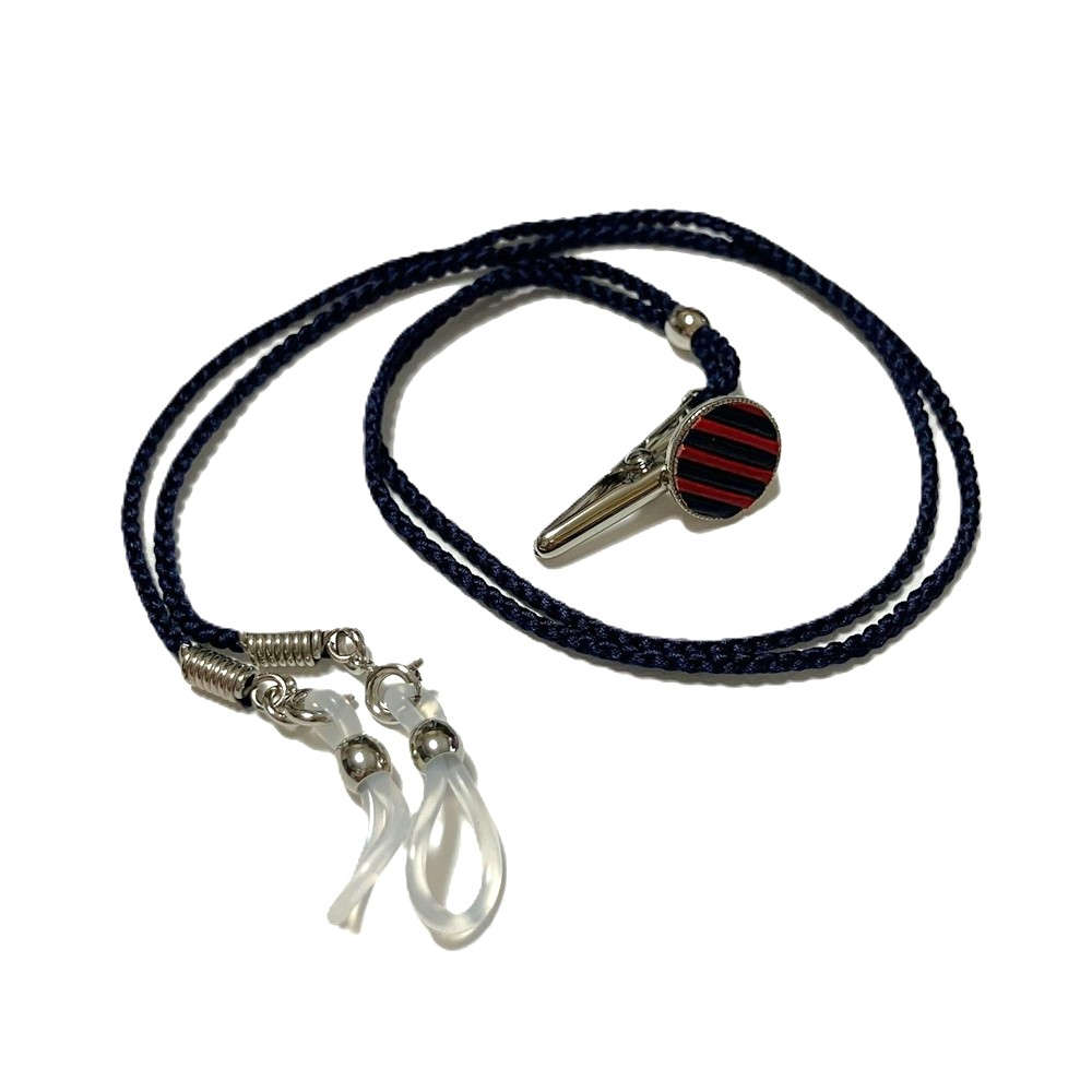 【両耳用】日本製 ソリスタ 補聴器落下防止アクセサリー シルクストラップ ：ネイビー