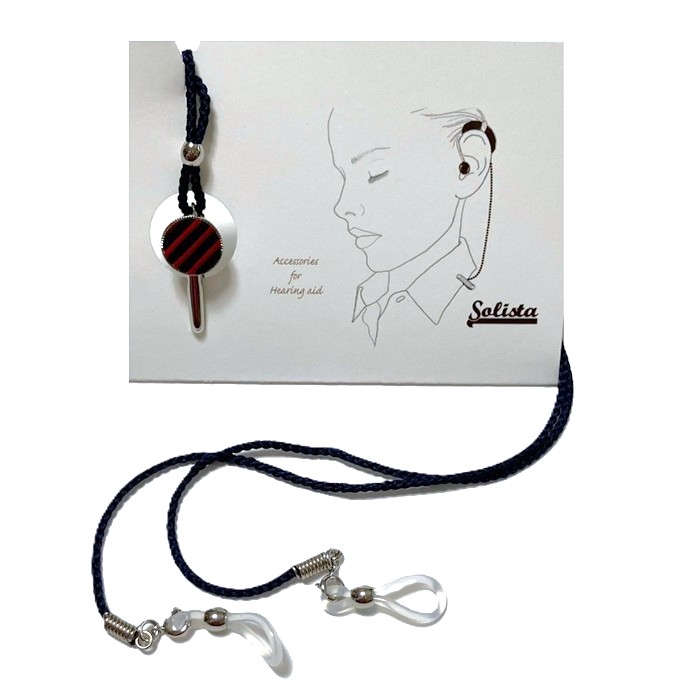 【両耳用】日本製 ソリスタ 補聴器落下防止アクセサリー シルクストラップ ：ネイビー