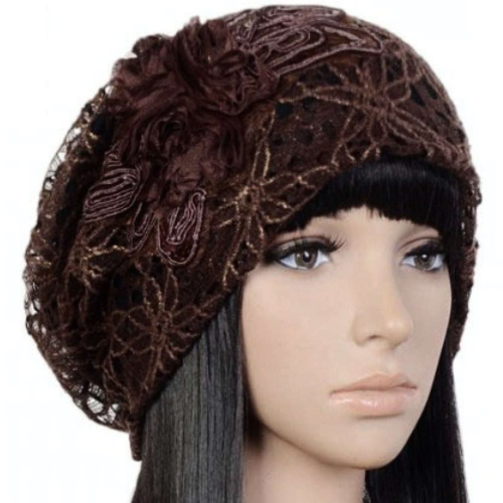 【抗がん剤治療】【医療用帽子】【ケア帽子】 ルースキャップ：レースブラウン