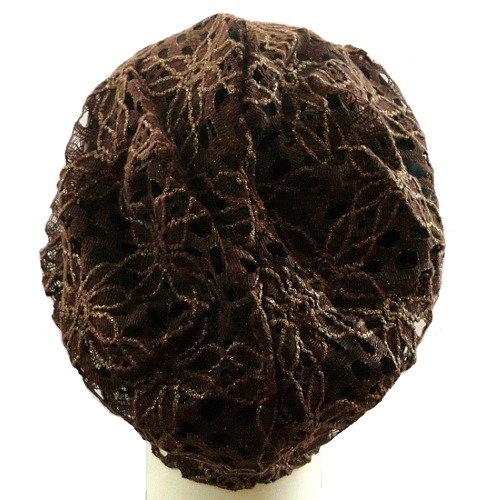 【抗がん剤治療】【医療用帽子】【ケア帽子】 ルースキャップ：レースブラウン