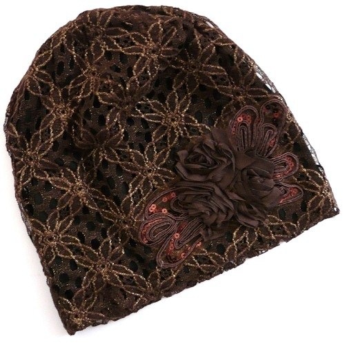 【抗がん剤治療】【医療用帽子】【ケア帽子】 ルースキャップ：レースブラウン