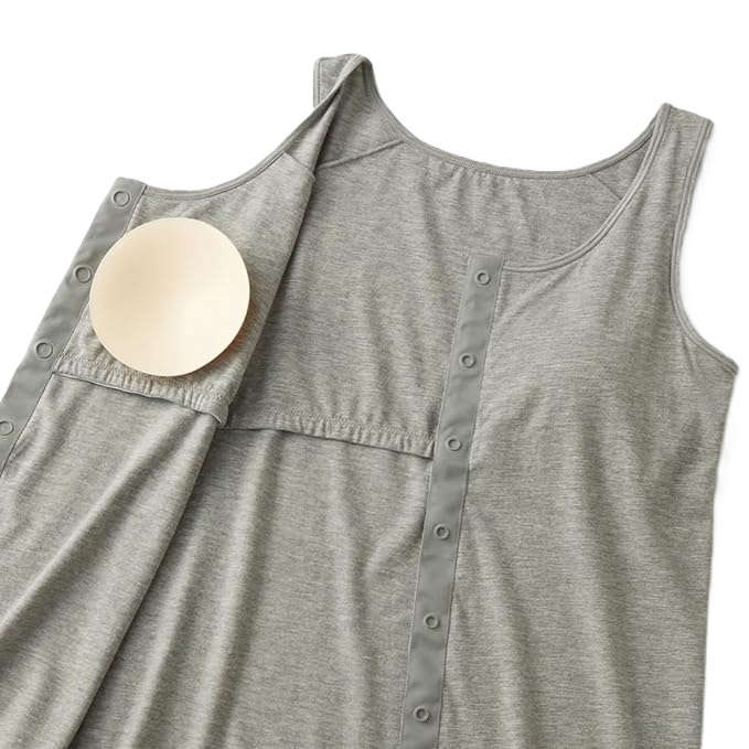 【乳がん】【乳房切除】【敏感肌】パッド付前開きインナー タンクトップ：グレー
