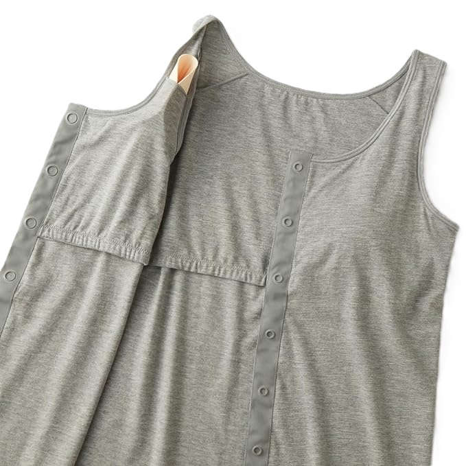 【乳がん】【乳房切除】【敏感肌】パッド付前開きインナー タンクトップ：グレー