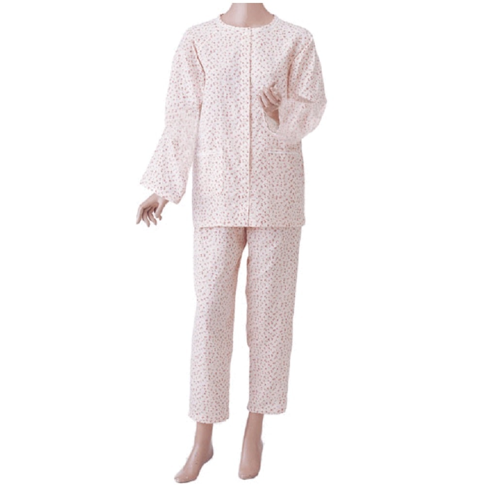 【入院】【介護】婦人楽らくガーゼパジャマ 上下セット （長袖）：ローズ