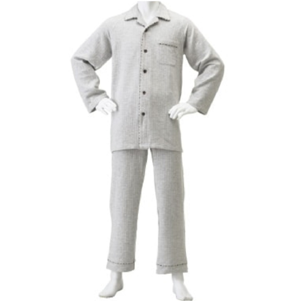 【ねまき】【パジャマ】【入院】 紳士楽らくキルトパジャマ 上下セット：グレー