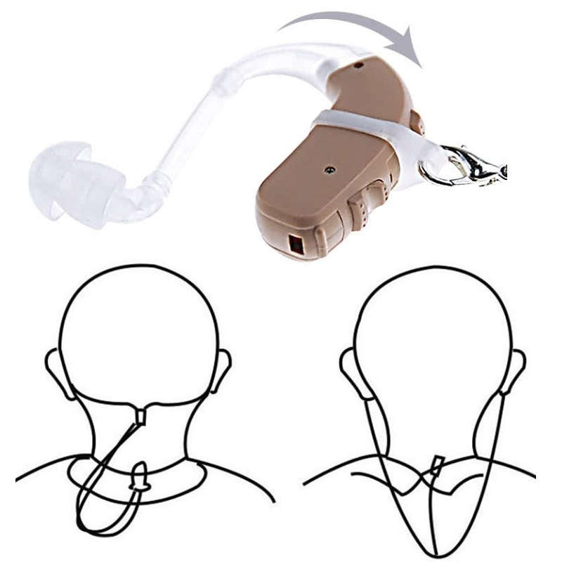 【両耳用】 補聴器落下防止クリップ付き ストラップ ：スカイ