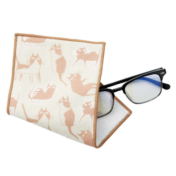 【メガネ拭き】ハンカチメガネクロス ドチモ 12X23:ねこ