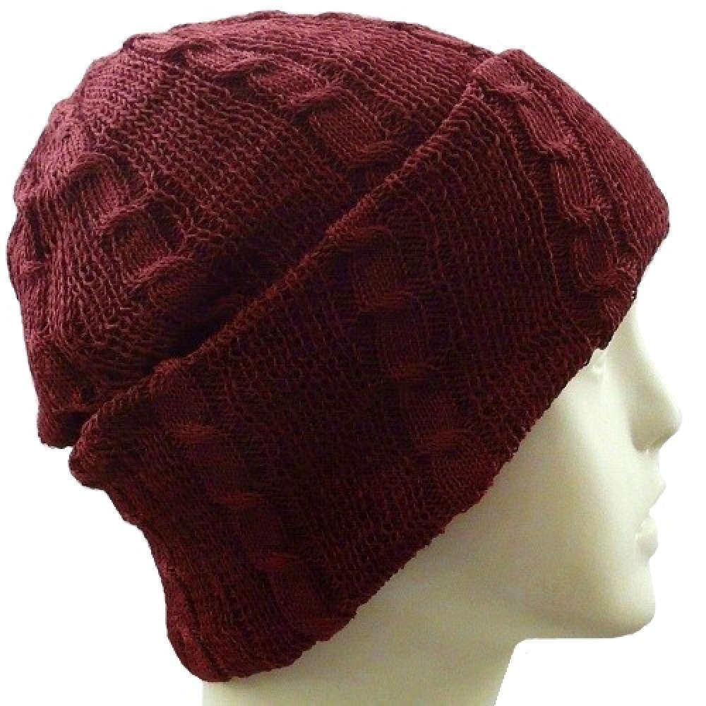 【抗がん剤治療】【医療用帽子】【ケア帽子】 大杉ニットルームキャップ：４型 エンジ