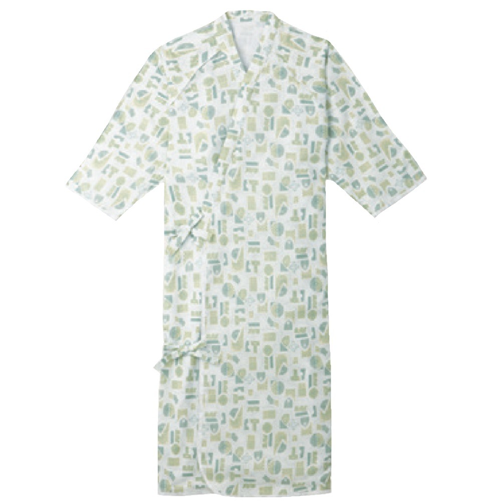 【ねまき】【入院】【介護】【男女兼用】 ケアねまき：ガーゼタイプ モスグリーン