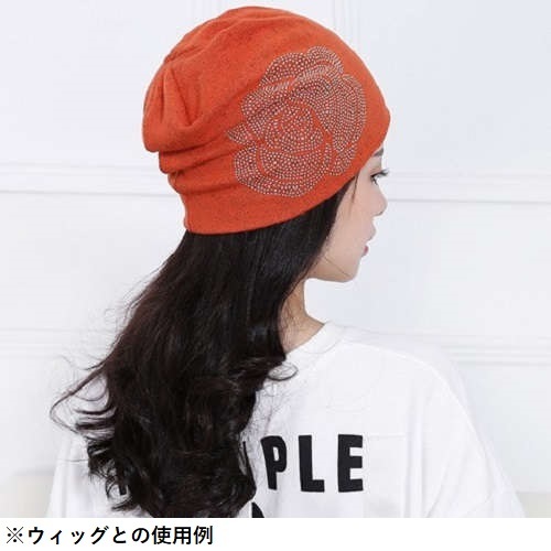 【抗がん剤治療】【医療用帽子】【ケア帽子】 ローズラインストーンキャップ：オレンジ